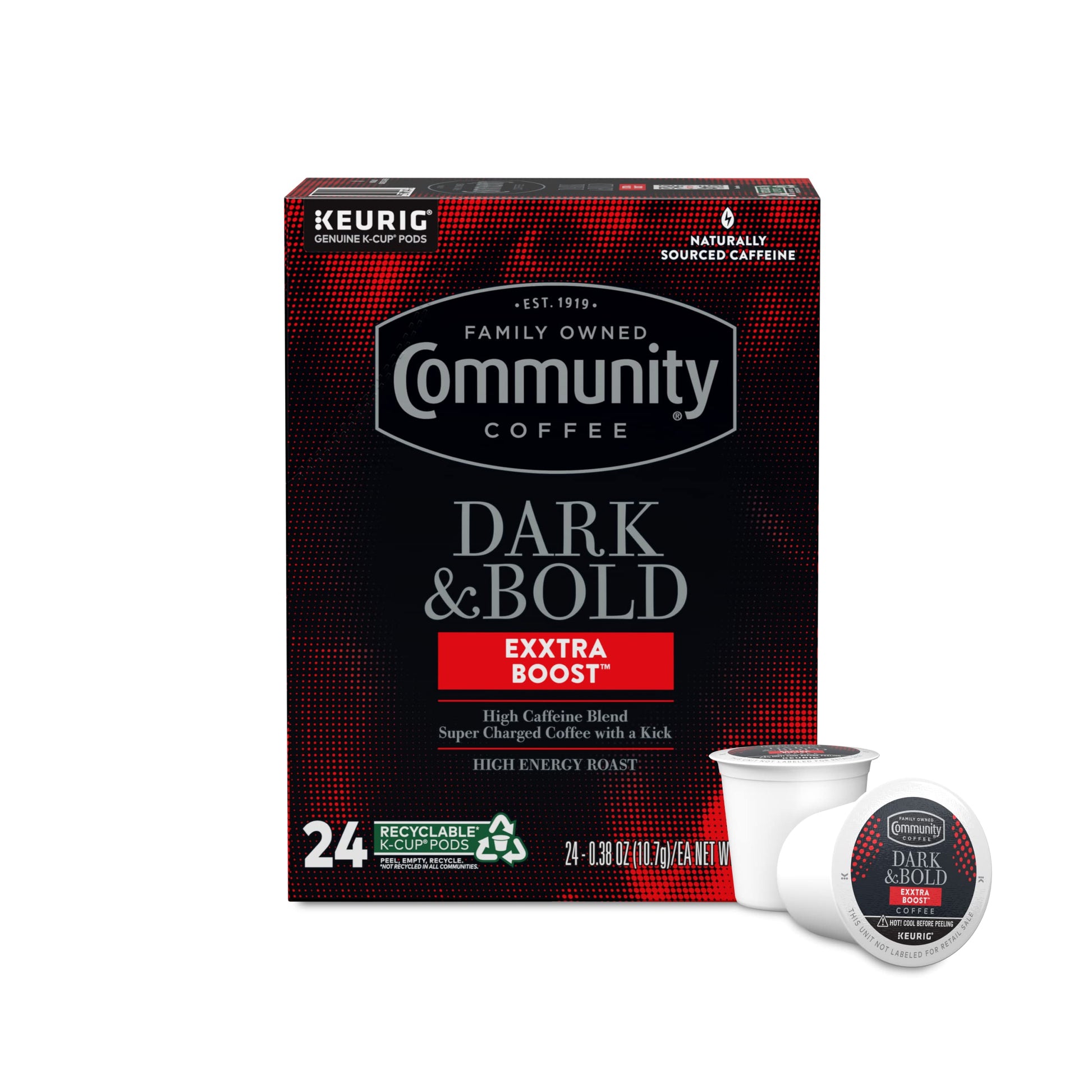 Community Coffee Dark & Bold Exxtra Boost 24 Count Coffee Pods, Compatible With Keurig 2.0 K-Cup Malt-Inspired, 24 Count (Pack Of 1)