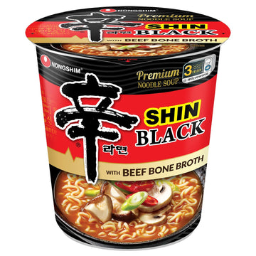 Nongshim Premium Shin Black Instant Ramen Noodle Cup, 6 Pack, Chunky Vegetables & Real Beef, Microwaveable Ramen Soup Mix