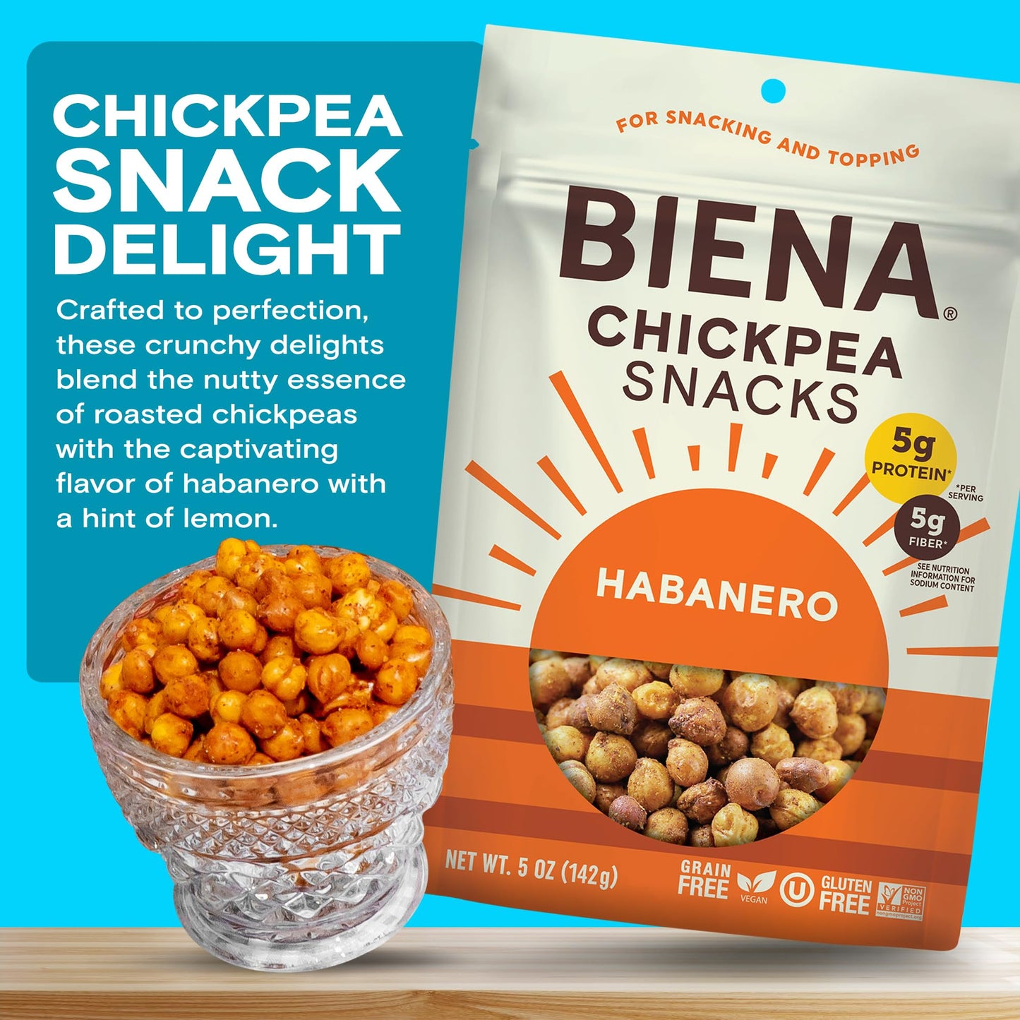BIENA Chickpea Snacks - Crunchy Roasted Chickpeas - High Fiber Vegan Protein Snacks for Adults and Kids - 8-Pack, 5 Ounce - Haba