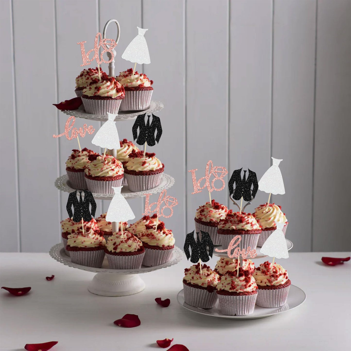 Gyufise 24 Pack Wedding Cupcake Toppers Glitter Groom And Bride Love I Do Cupcake Picks For Bridal Shower Wedding Engagement Party Cake Decorations Supplies