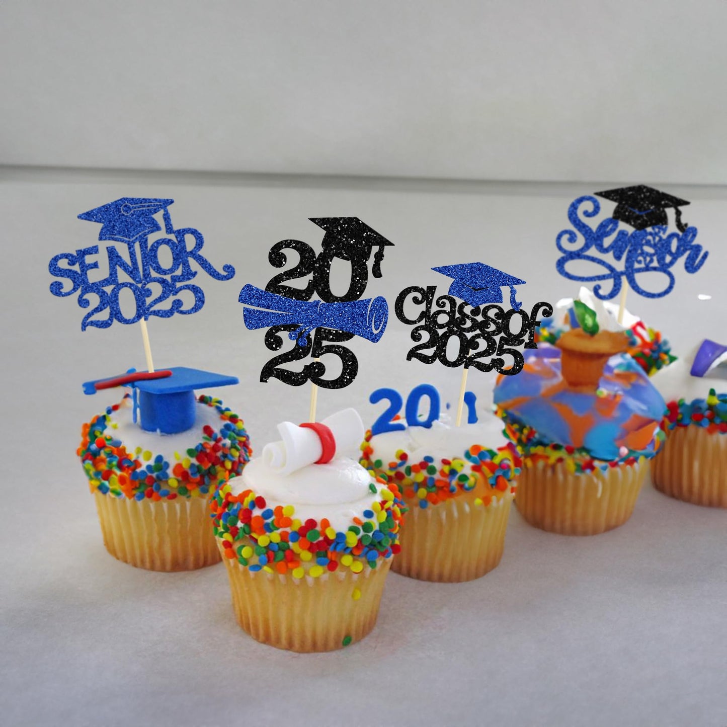Gyufise 24Pcs 2025 Graduation Cupcake Toppers Glitter Class Of 2025 Cupcake Picks Senior 2025 Cupcake Decorations For Senior 202