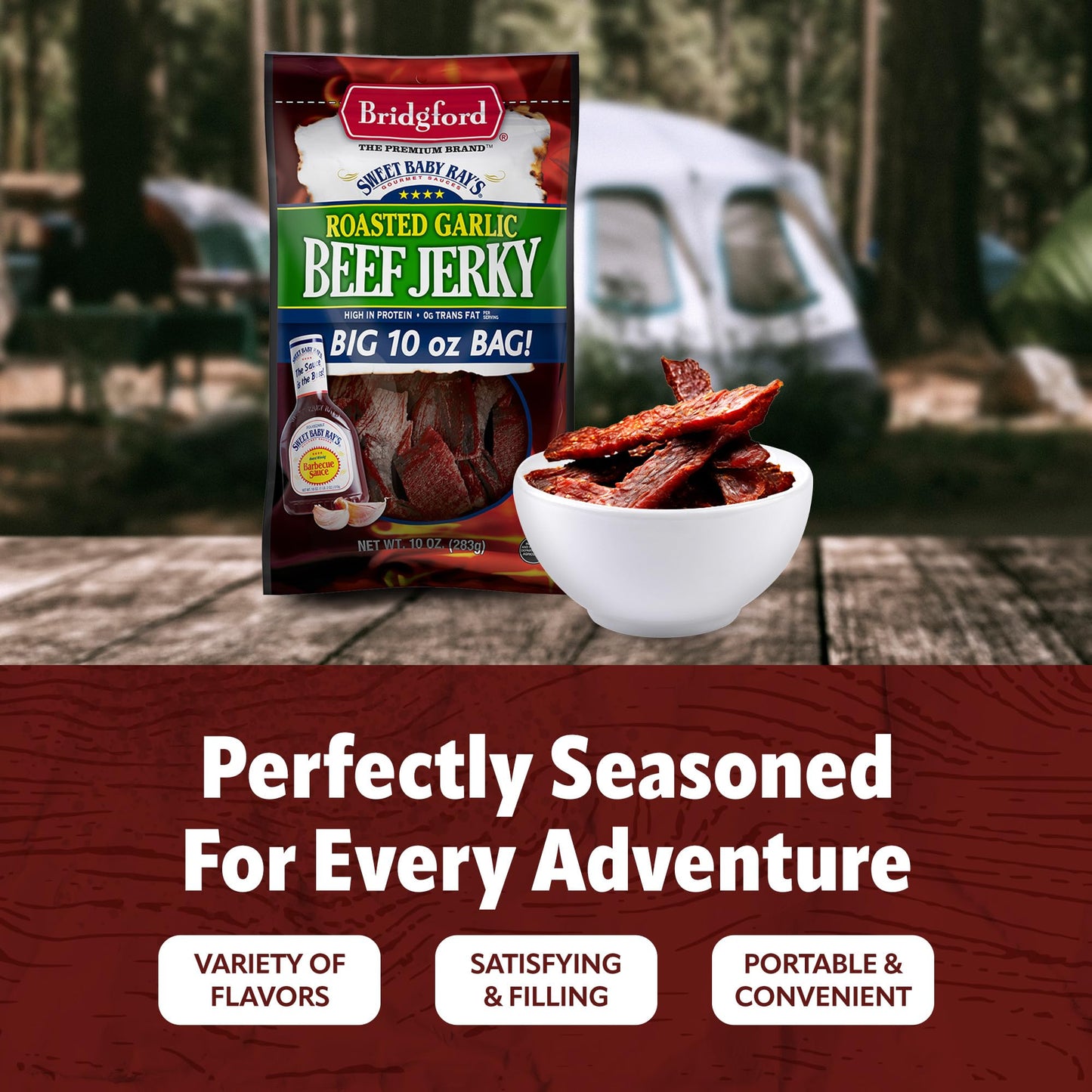 Bridgford Beef Jerky Roasted Garlic - Healthy High Protein Snack - 10 oz Pack of 3