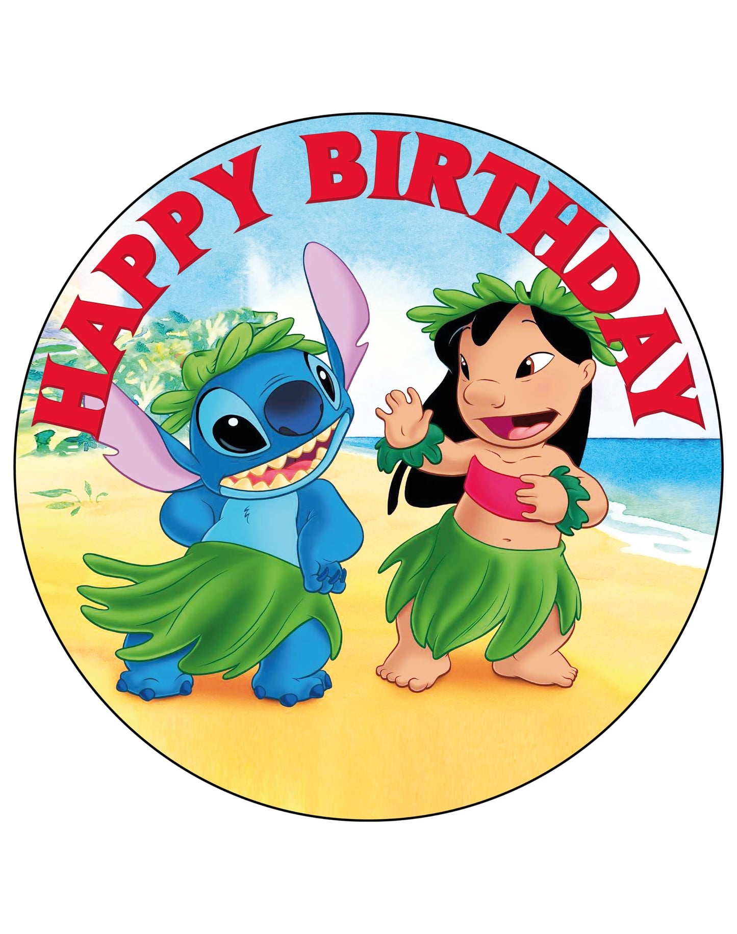 7.5 Inch Lilo And Freind Cake Topper - Round Edible Birthday Cake Decorations  Happy Birthday Cake