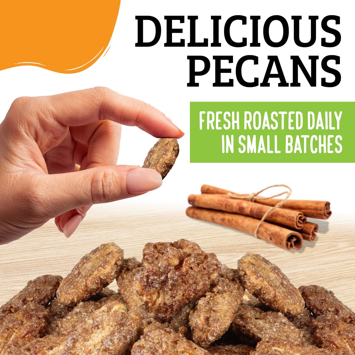 Almond Brothers Cinnamon Roasted Pecans - Gluten-Free, Non-Gmo, Candied Pecans, Gourmet Pecan Snack - 2 Lb Bag
