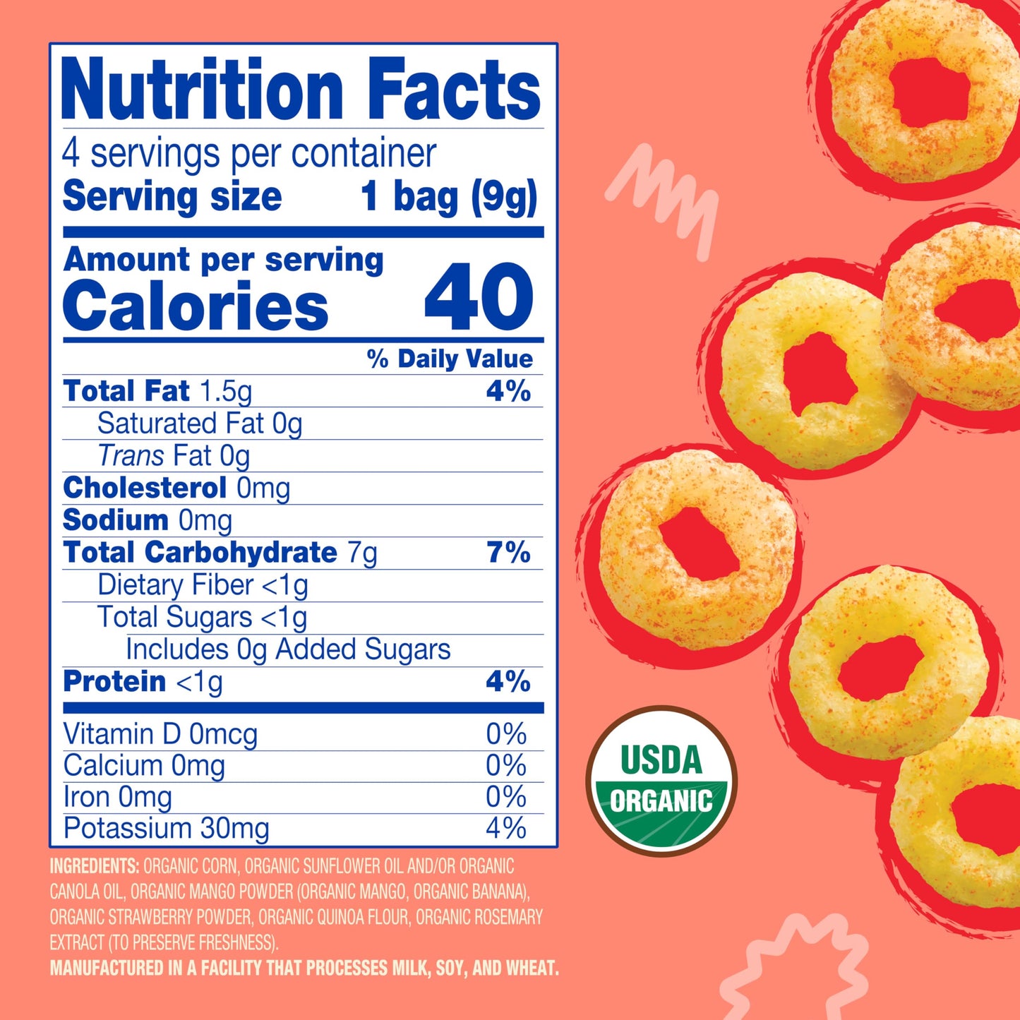 Earths Best Organic Melty Hoops, Bite-Sized Snacks For Babies 8 Months And Up, Strawberry And Mango, 0.32 Ounce Individual Bags (Pack Of 4)