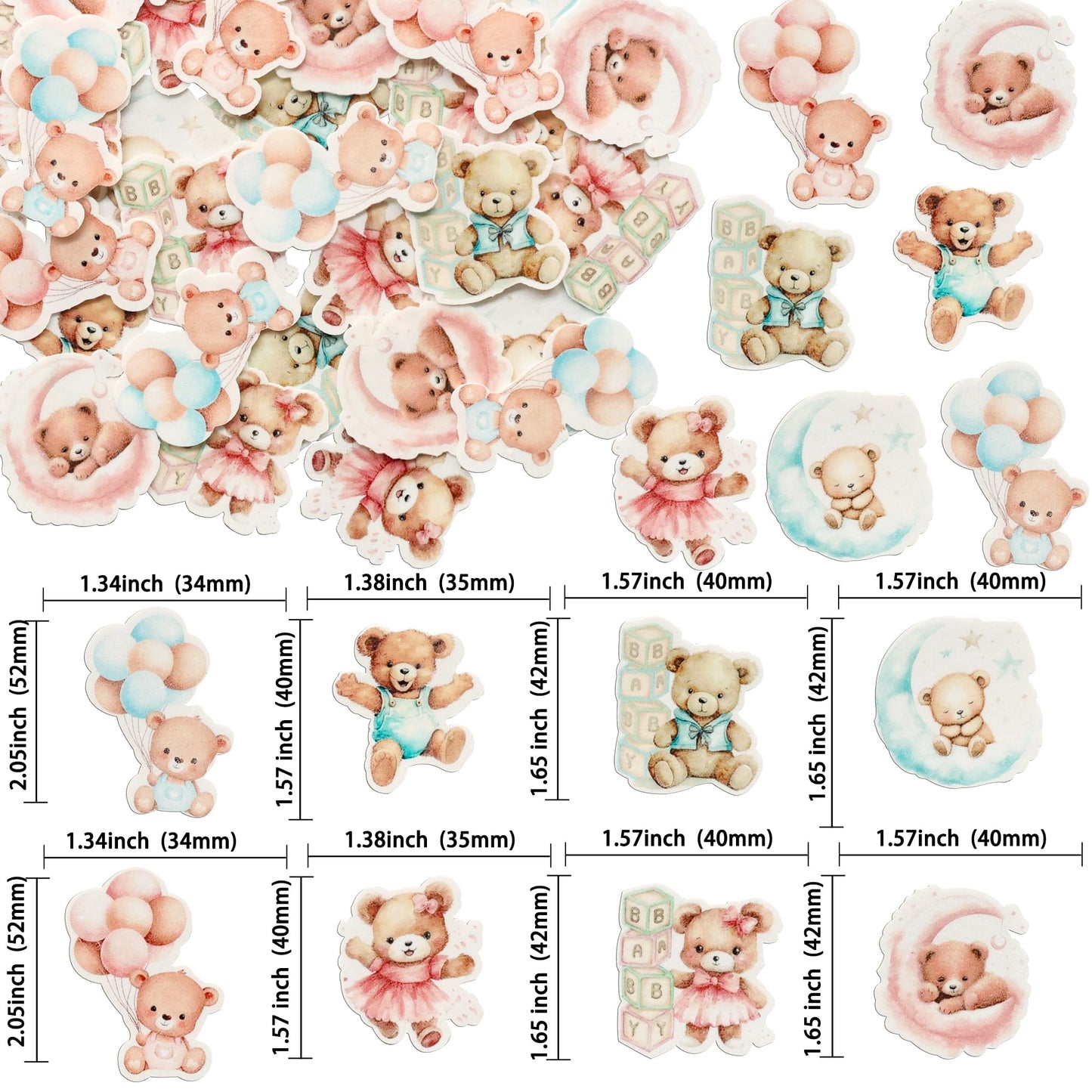 Gyufise 48Pcs Baby Shower Bear Cupcake Toppers - Blue, Pink - 1.8X1.4 Inch - Edible, Safe For Cakes, Cookies, Fruits - Baby Show