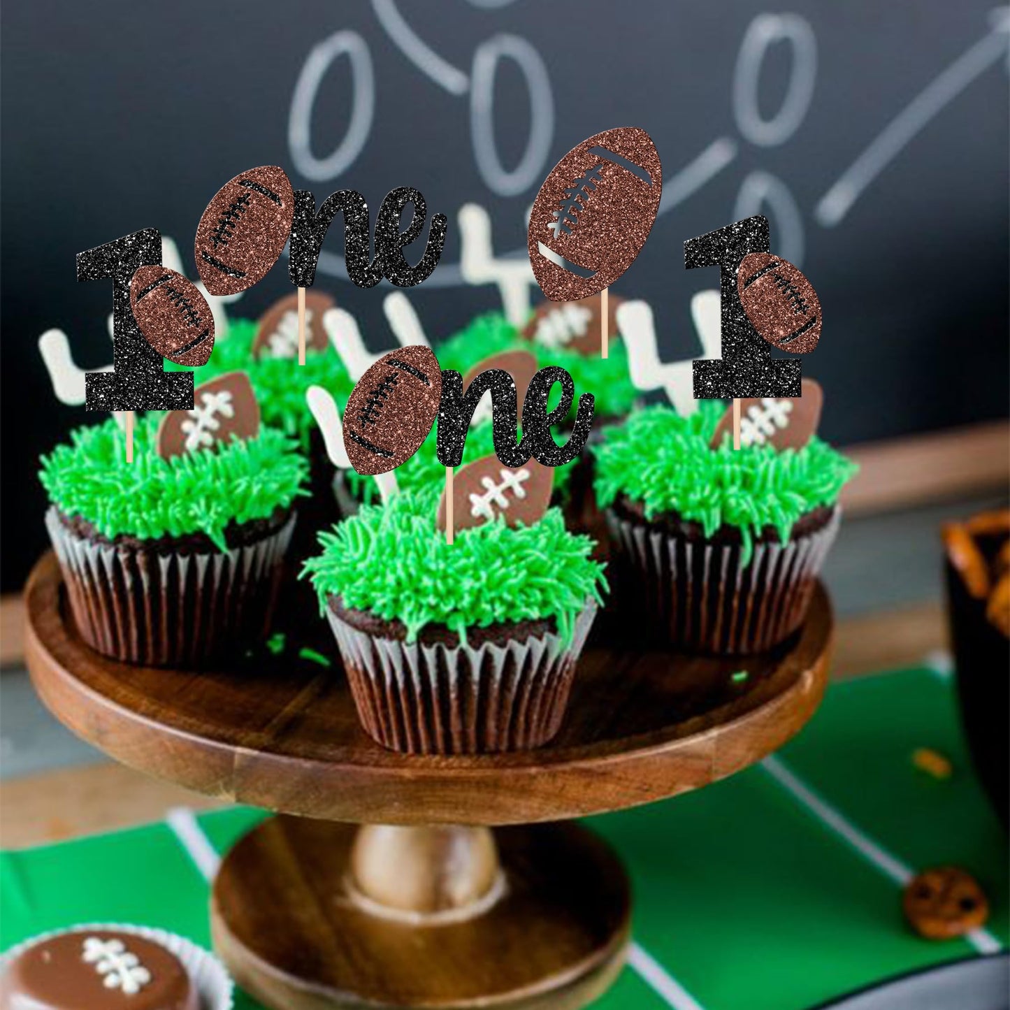 ZHUOWEISM 24 PCS Rugby Cupcake Toppers Glitter American Football Decorations for 1st Birthday Party - Design 9, Paper