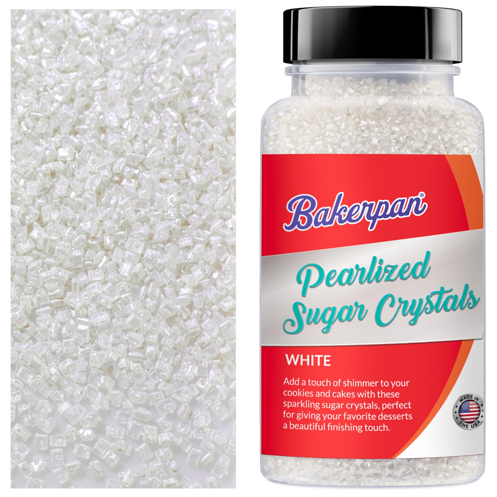 Bakerpan Pearlized Sugar Sprinkles for Baking - 5 Ounce - Sparkling White Decorating Sugar Crystals for Cookies, Cake Pops, Ice 