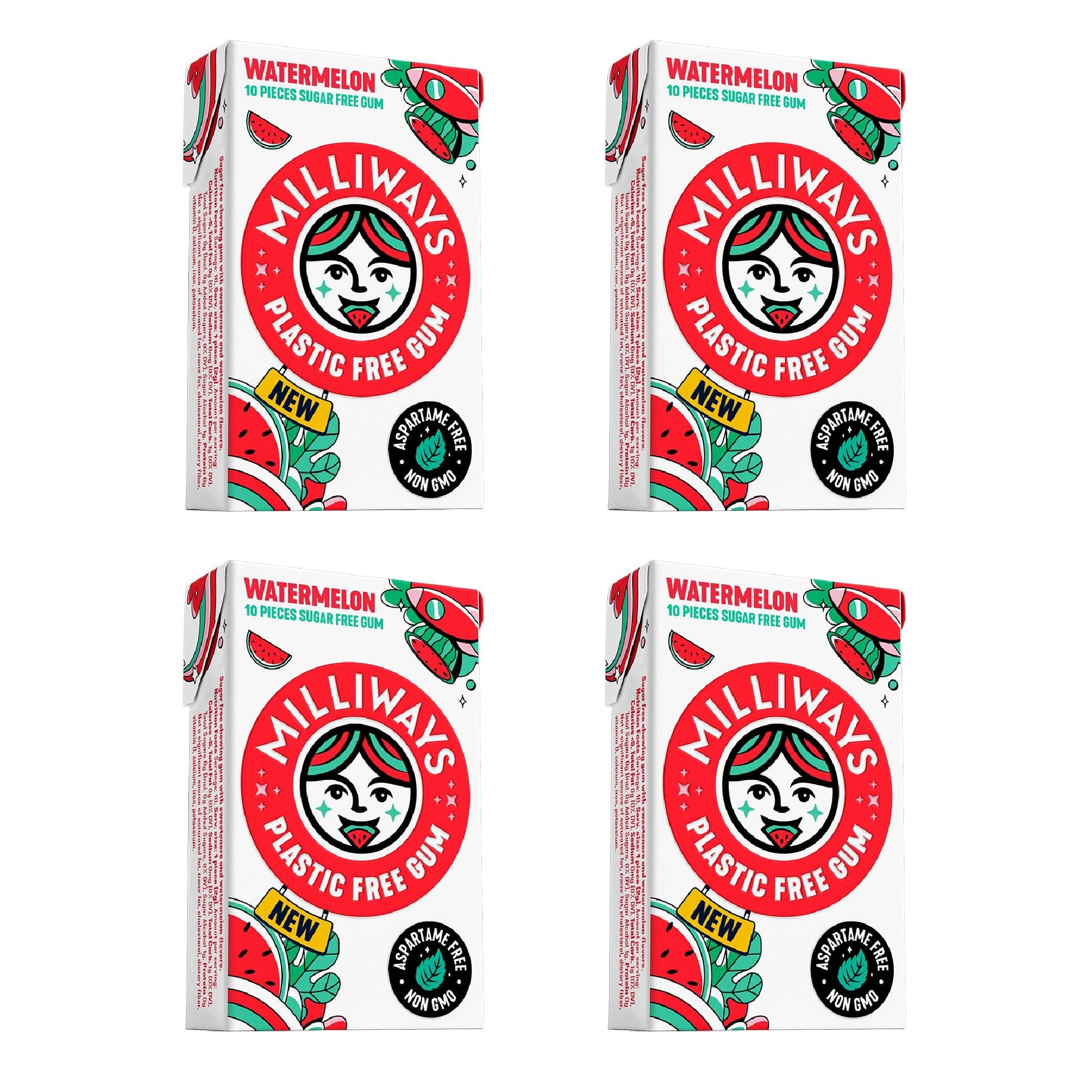 Milliways Watermelon | Plastic Free Gum | Xylitol, Aspartame-Free, Sugar-Free, Plant-Based, Natural Chewing Gum | 40 Pieces Tota
