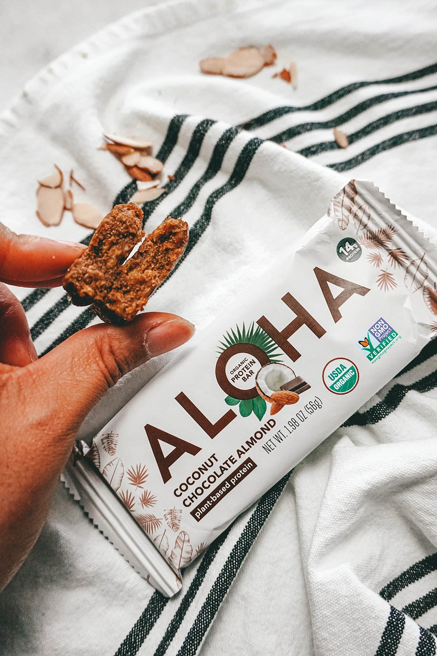 ALOHA Organic Plant Based Protein Bars - Vegan, Low Sugar, Gluten Free - Coconut Chocolate Almond - 1.98 oz - Brown - Model 0842096109102