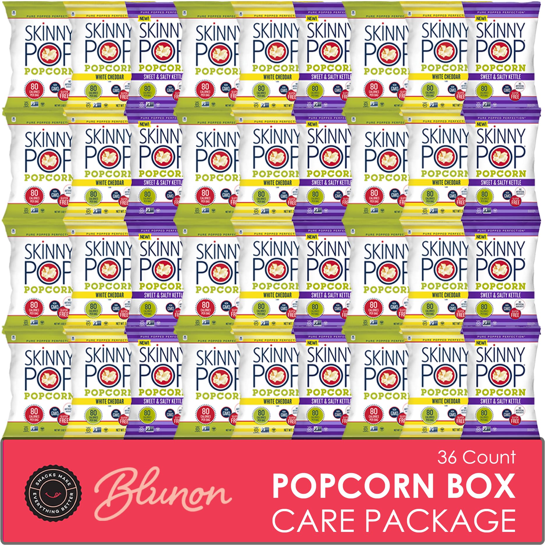Skinny Pop Popcorn Variety Pack - Snack Bags Assortment Care Package - Care Package Gift Box (35 Count)