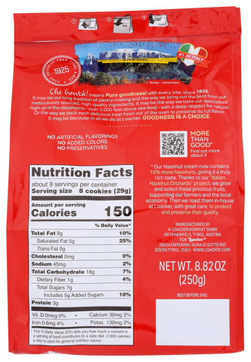 Loacker Quadratini Hazelnut Wafer Cookies - 30% Less Sugar - Premium Crispy Bite Size Wafers With Hazelnut Cream Filling - Resealable Family Pack - Non-Gmo - 100% Italian Hazelnuts - Large Snack Bag 250G/8.82Oz