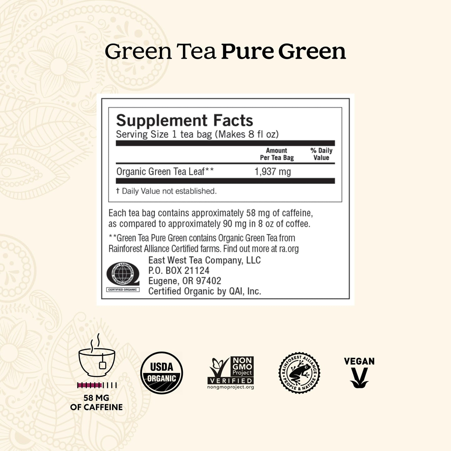 Yogi Pure Green Tea - Organic - 16 Bags per Pack (6 Packs) - Yellow
