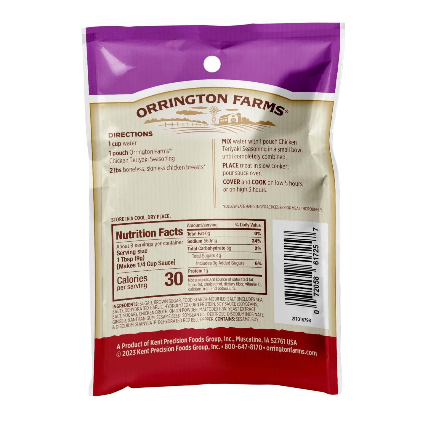 Orrington Farms Chicken Slow Cooker Mix, Teriyaki, 2.5 Ounce (Pack Of 12)
