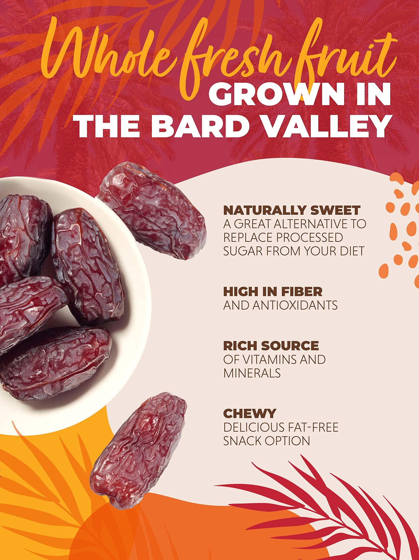 Natural Delights Medjool Dates - Large Whole Dates, Non-GMO, Good Source of Fiber, 5 lb Box