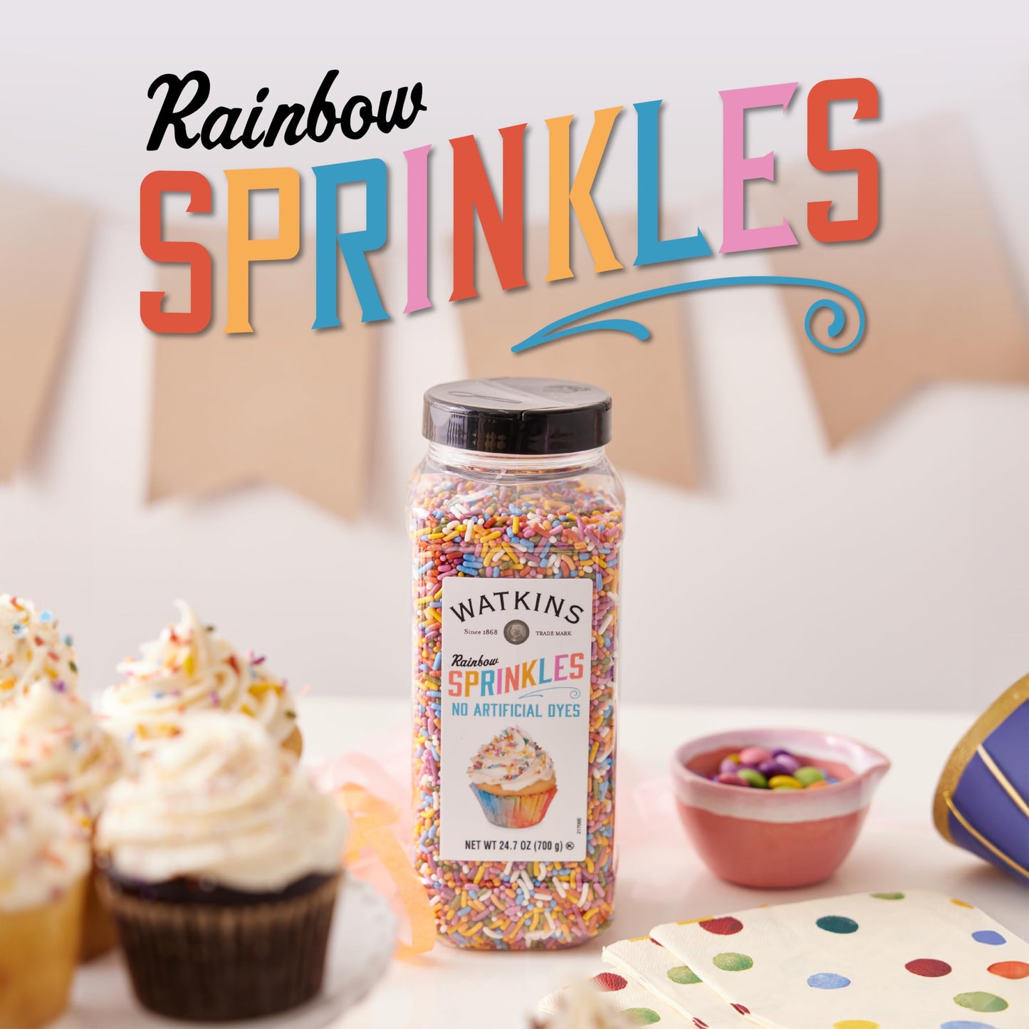 Watkins Rainbow Decorating Sprinkles, No Artificial Dyes, Perfect For Ice Cream And More, 24.7Oz