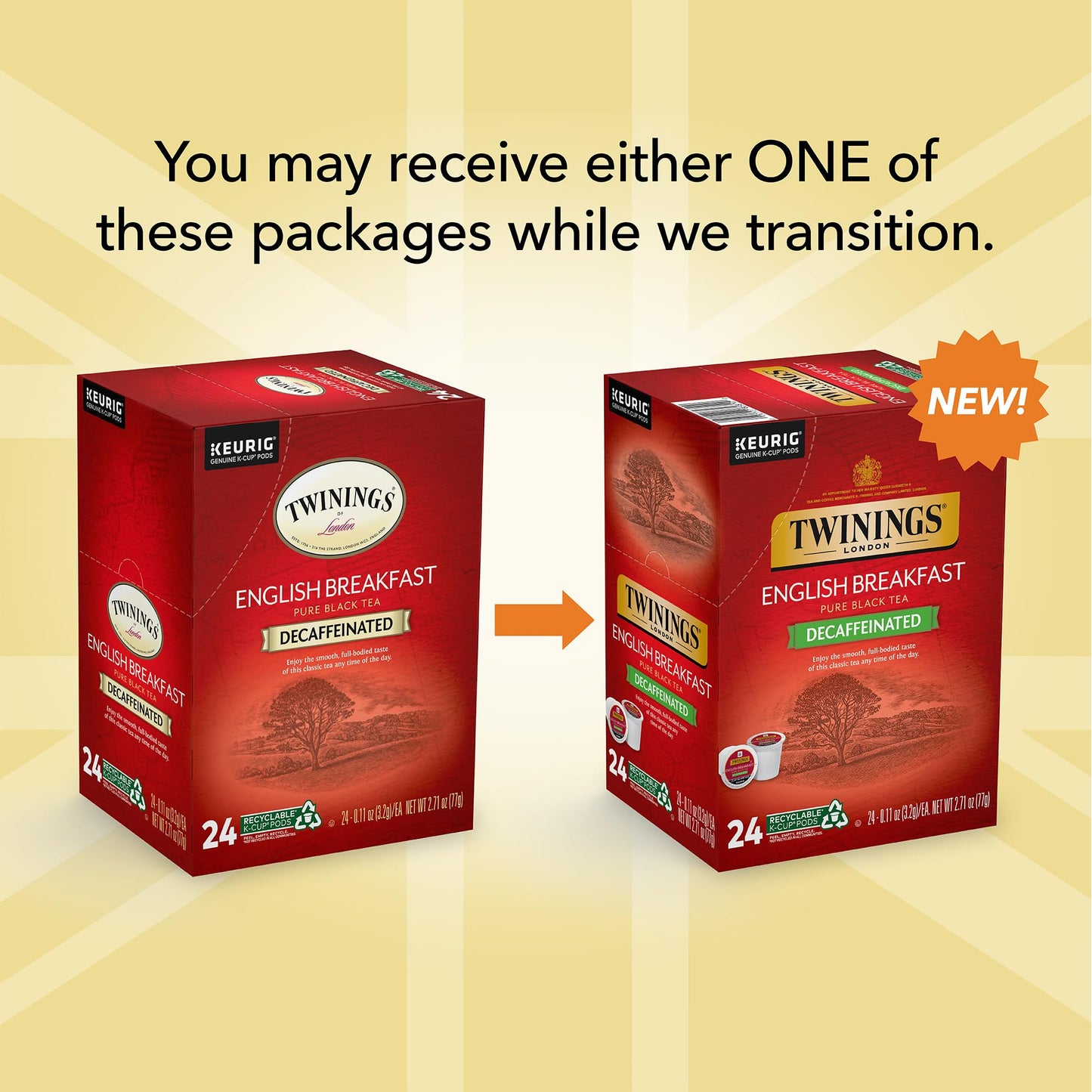 Twinings Decaf English Breakfast Tea K-Cup Pods, Naturally Decaffeinated, 24 Count (Pack of 4), Model PRTAZ11A
