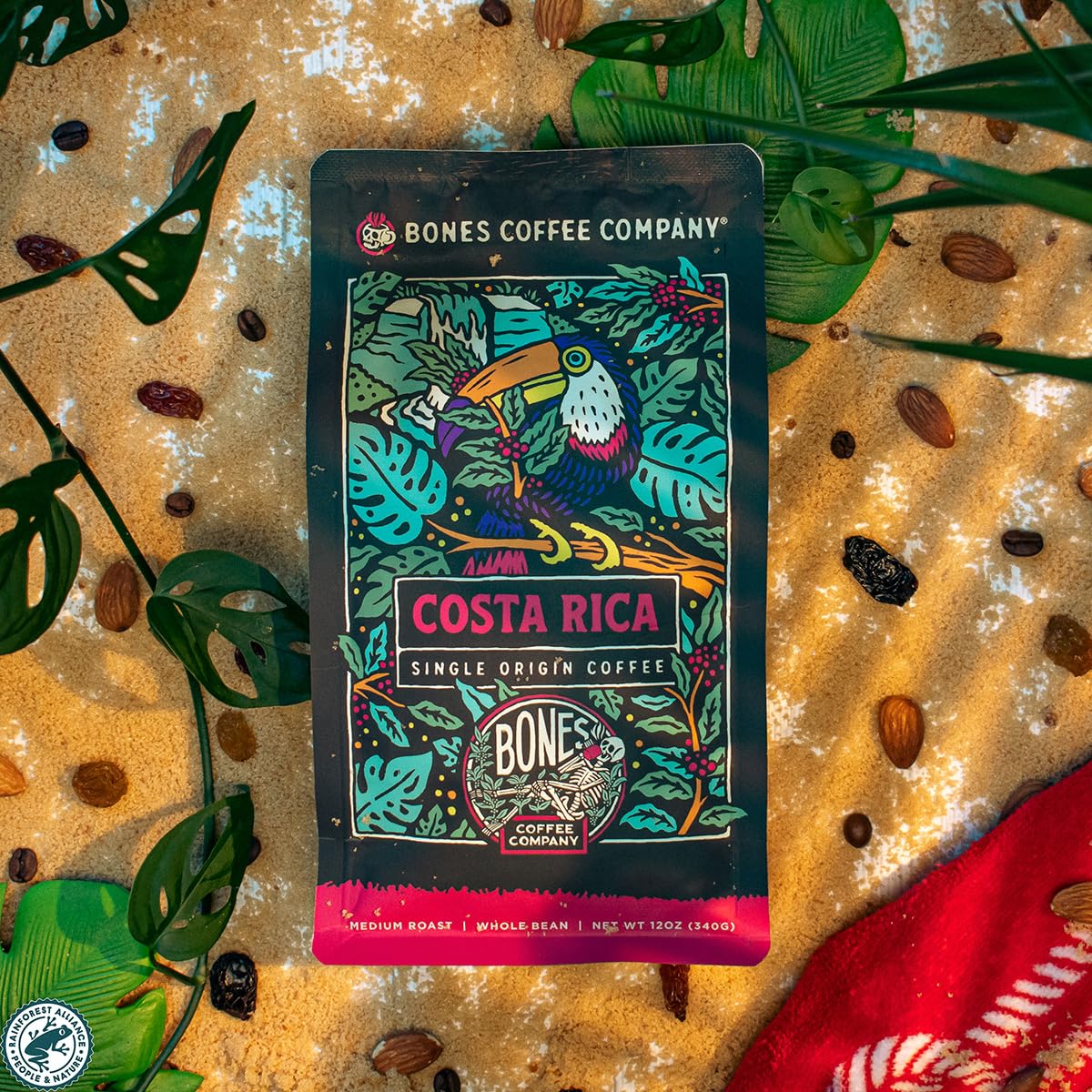 Bones Coffee Company Costa Rica Single-Origin Ground Coffee Beans, Low Acid Coffee, Made With Arabica Coffee Beans, Coffee Lover