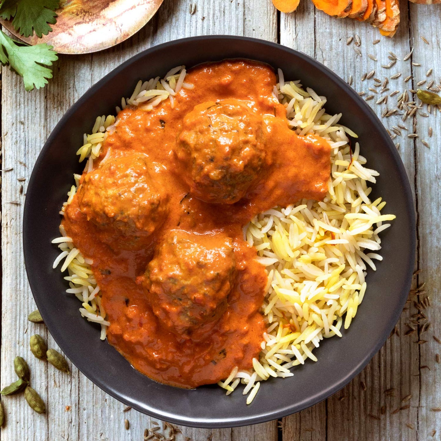 Caf   Spice Butter Chicken Meatballs with Saffron Rice, Indian Meal, 16 oz