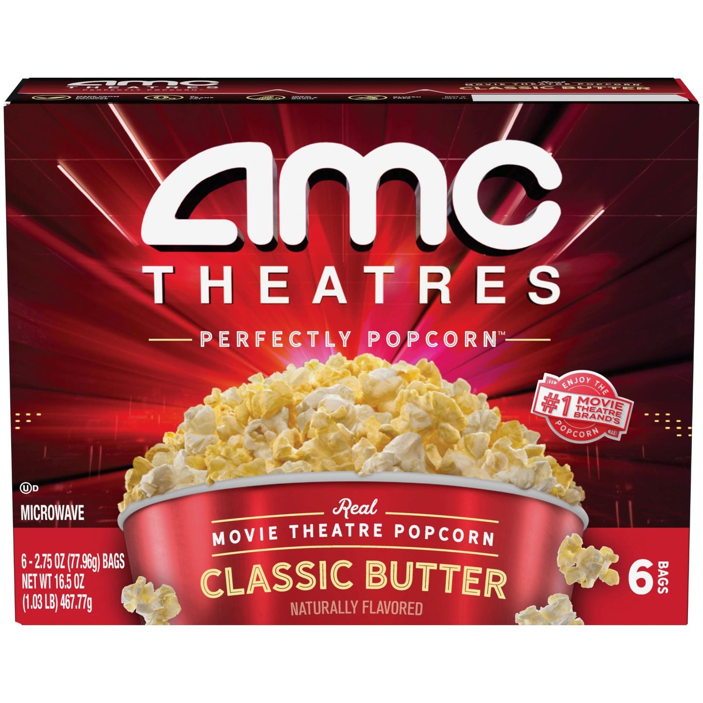 Amc Theatres Microwave Popcorn, Classic Butter, 2.75 Oz (6 Boxes, 36 Count)
