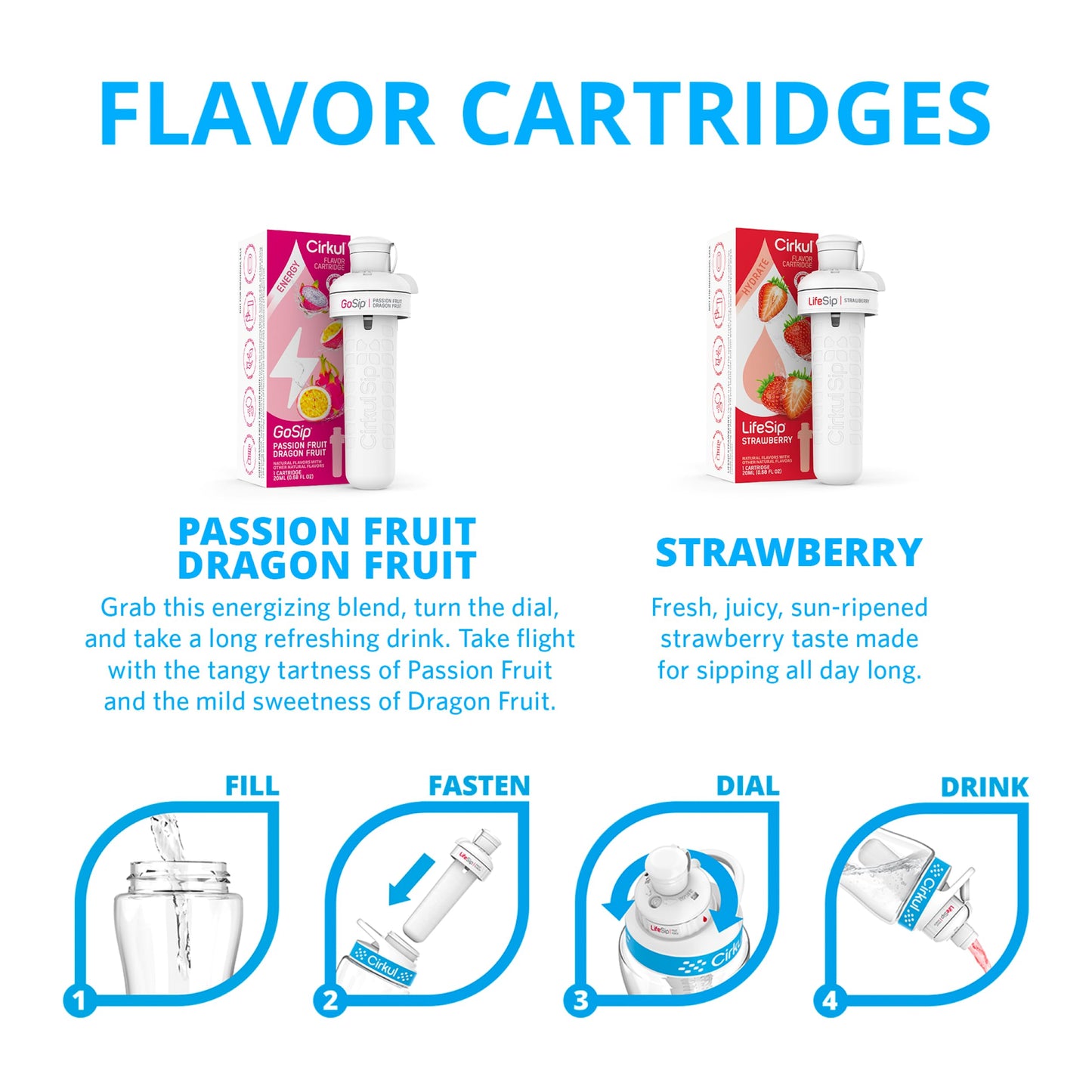 Cirkul 32oz Blush Pink Stainless Steel Water Bottle Kit with Pink Lid & 2 Zero Calorie Flavor Cartridges - Strawberry & Passion Fruit Dragon Fruit