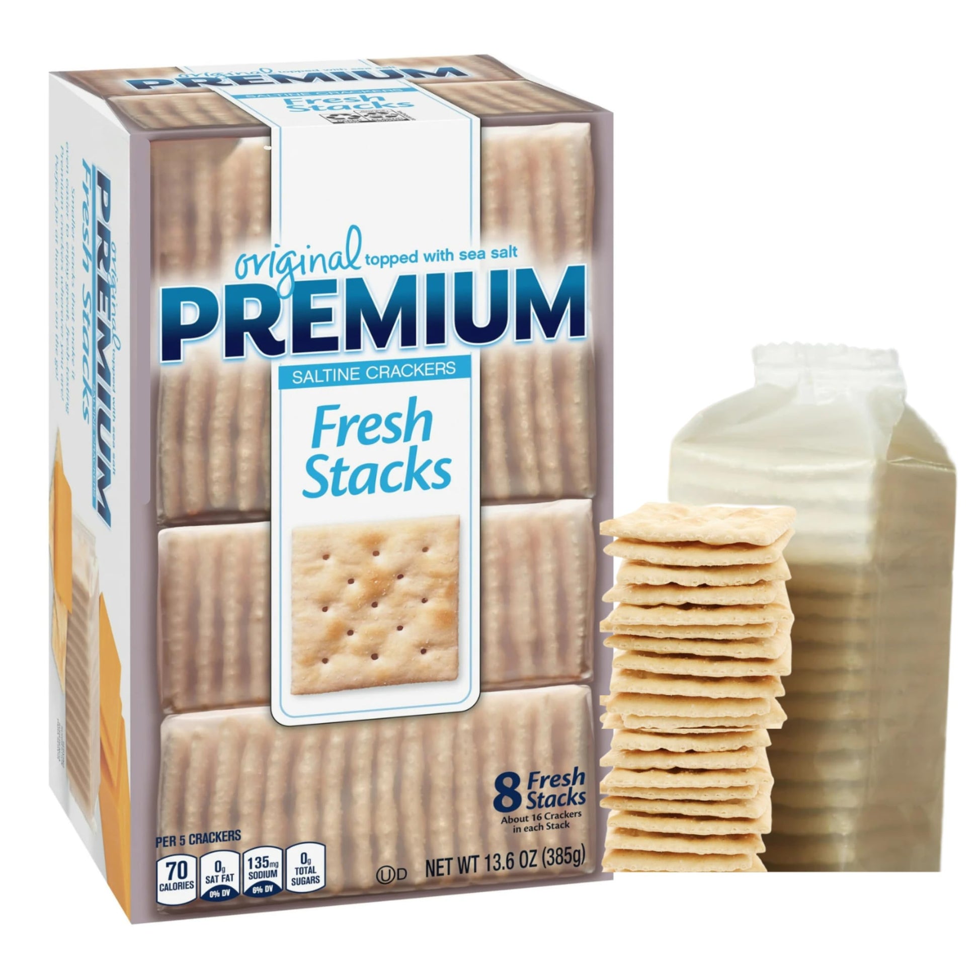 Luxenton Premium Fresh Stacks Saltine Crackers, 13.6 oz, Topped with Sea Salt, Ideal for Soups and Dips