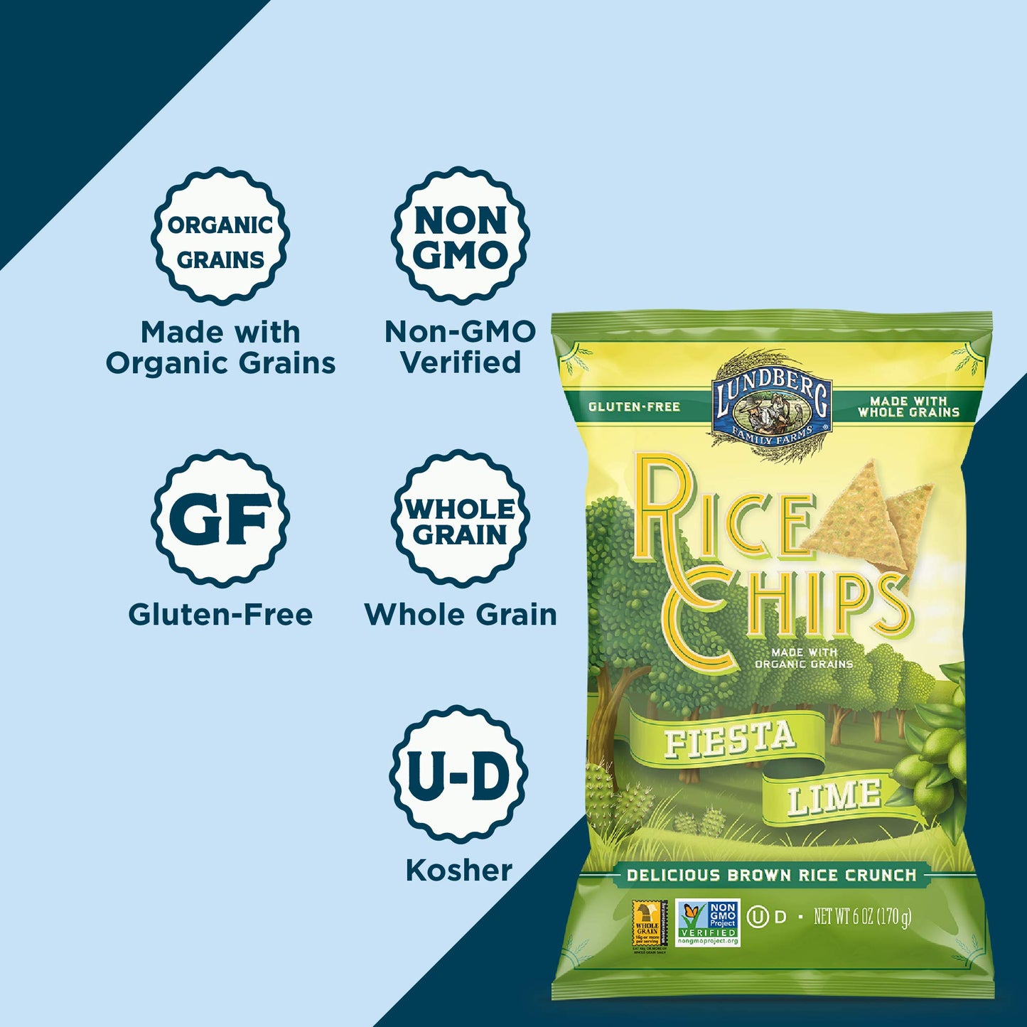 Lundberg Rice Chips, Fiesta Lime, 6 Oz (Pack Of 12), Gluten-Free, Made With Organic Grains