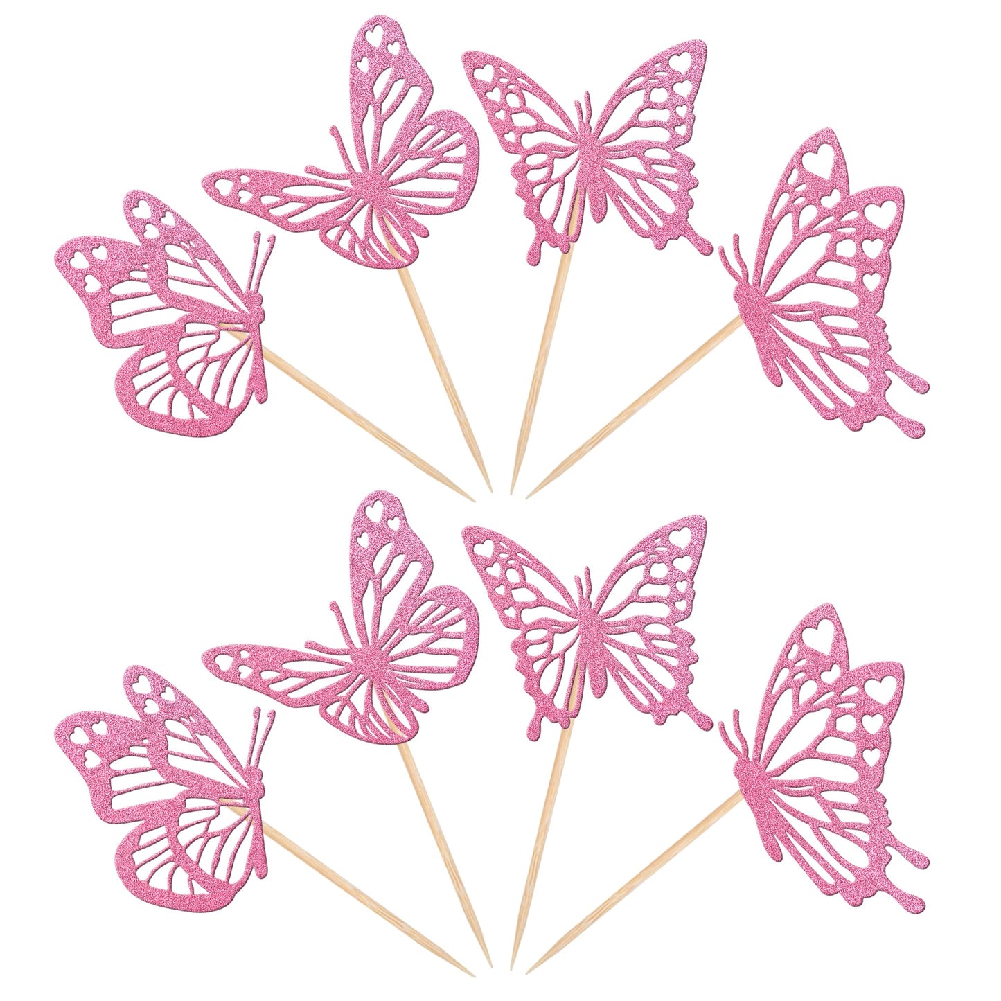 Rssta i Pink Glitter Butterfly Cupcake Toppers, 24 Pack, Paper, Design 1 Deep Pink, Wedding, Baby Shower, Kids Birthday Party Decorations