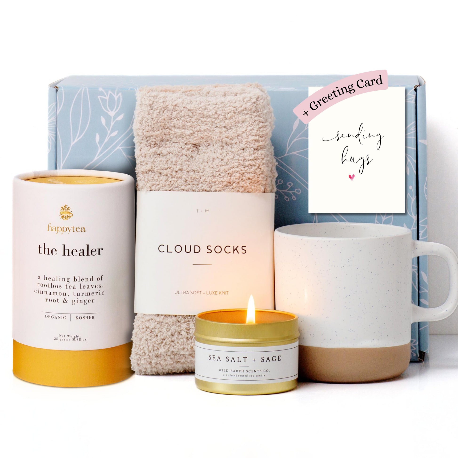 Unboxme Get Well Gift Box - 5 Piece Set with Fluffy Socks, Mug, Tea, Candle, Sending Hugs Card