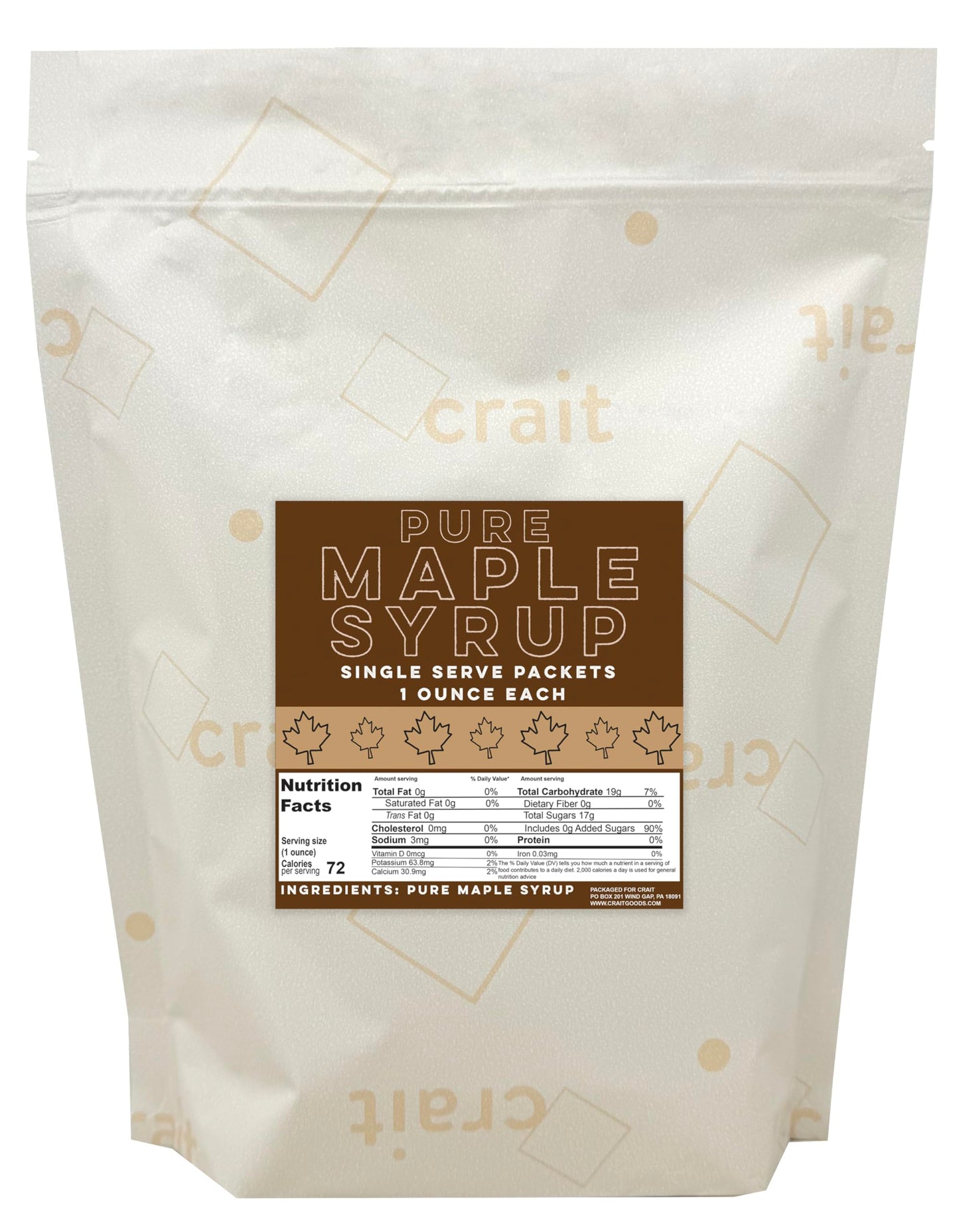 Crait Pure Maple Syrup Packets - Single Serve 1 oz, 30 Pack, Travel Size, Perfect for Pancakes and Quick Energy