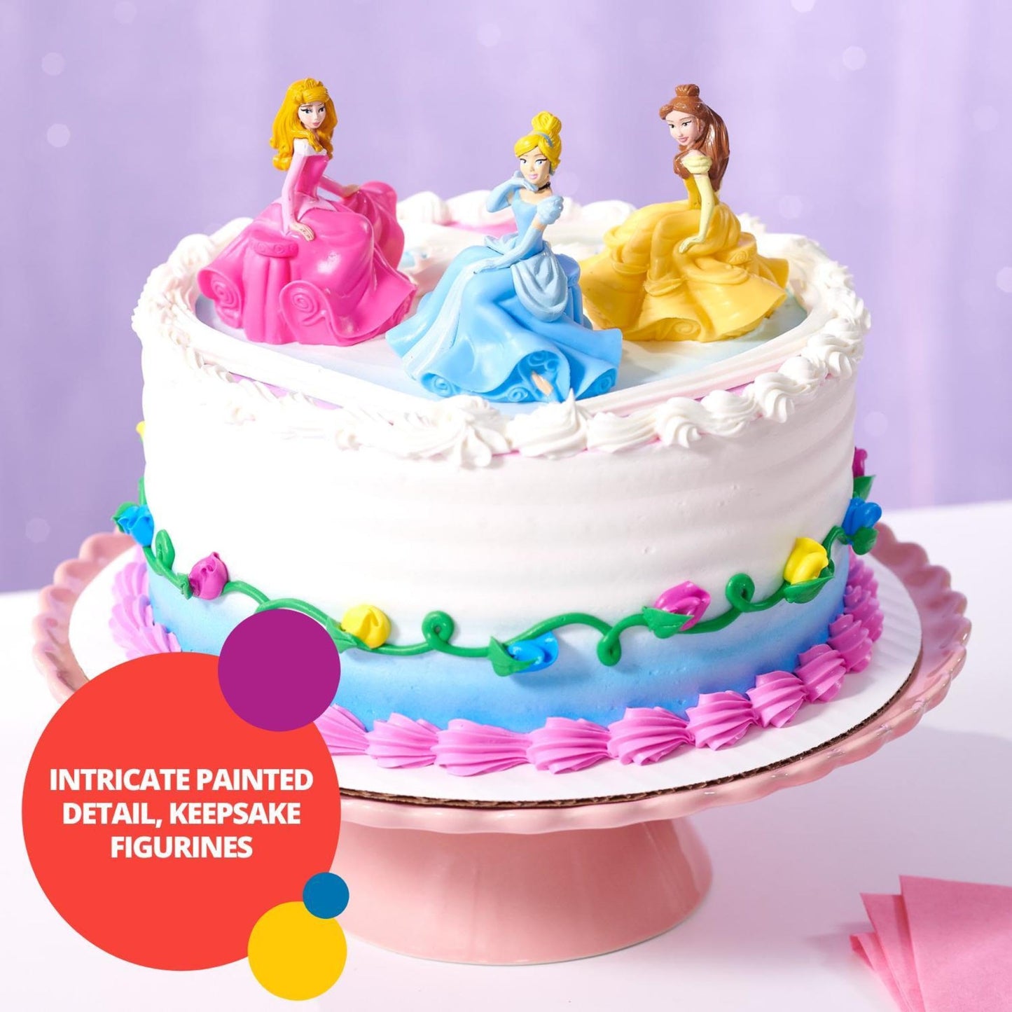 DecoPac Disney Princess Cake Topper Set - 3-Pc Aurora, Belle & Cinderella Figures, Multi-Color, Plastic, One Size, Model 6315