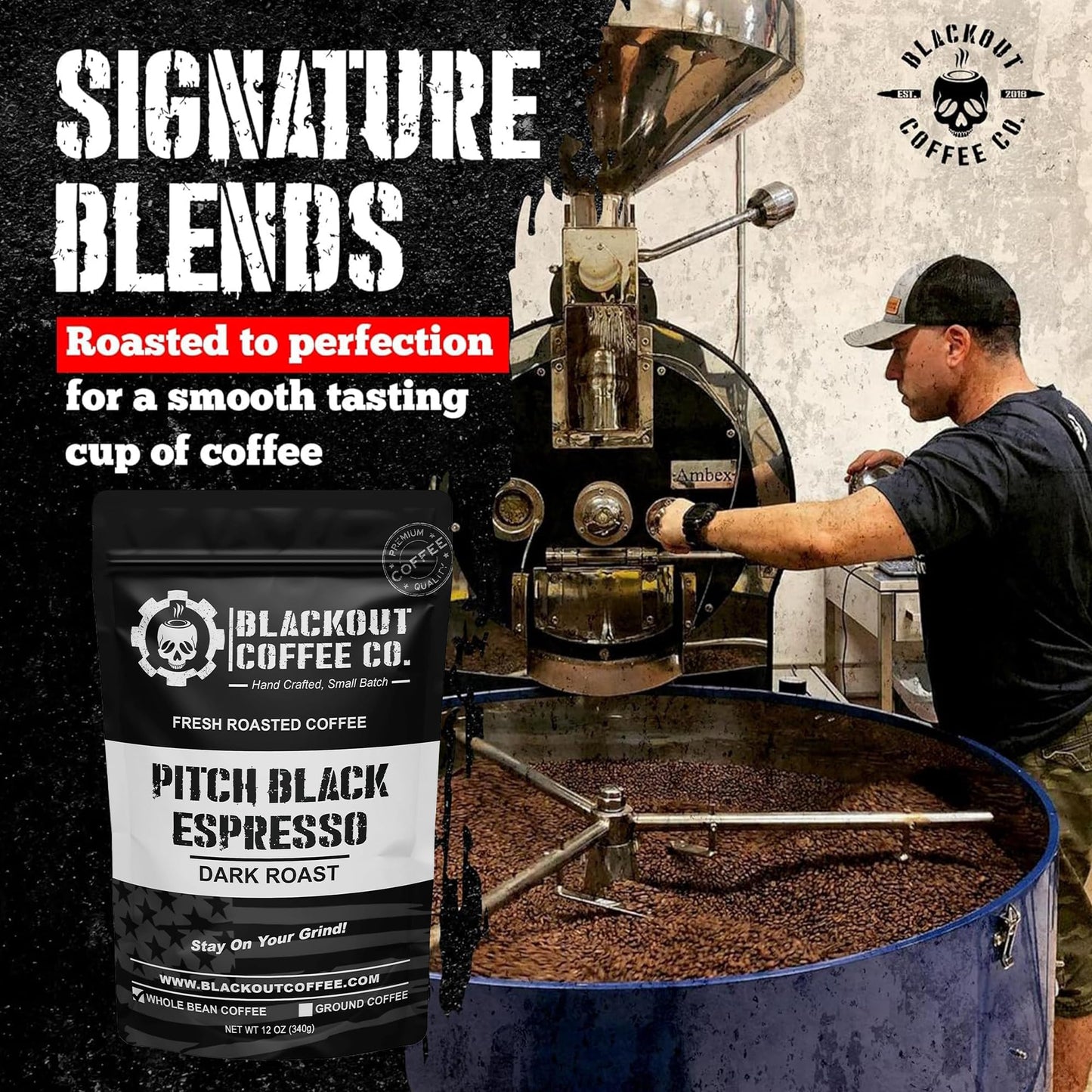Blackout Coffee Pitch Black Espresso - Extra Dark Roast Whole Bean - 12 oz Bag