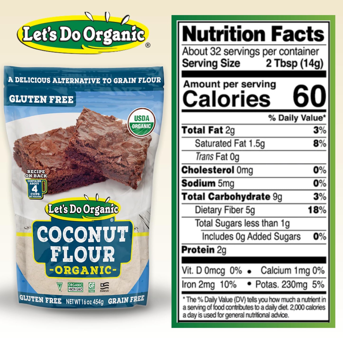 Let'S Do Organic Coconut Flour  For Baking, Wheat Flour Alternative, High In Fiber & Protein, Gluten Free, Non-Gmo Project Verif