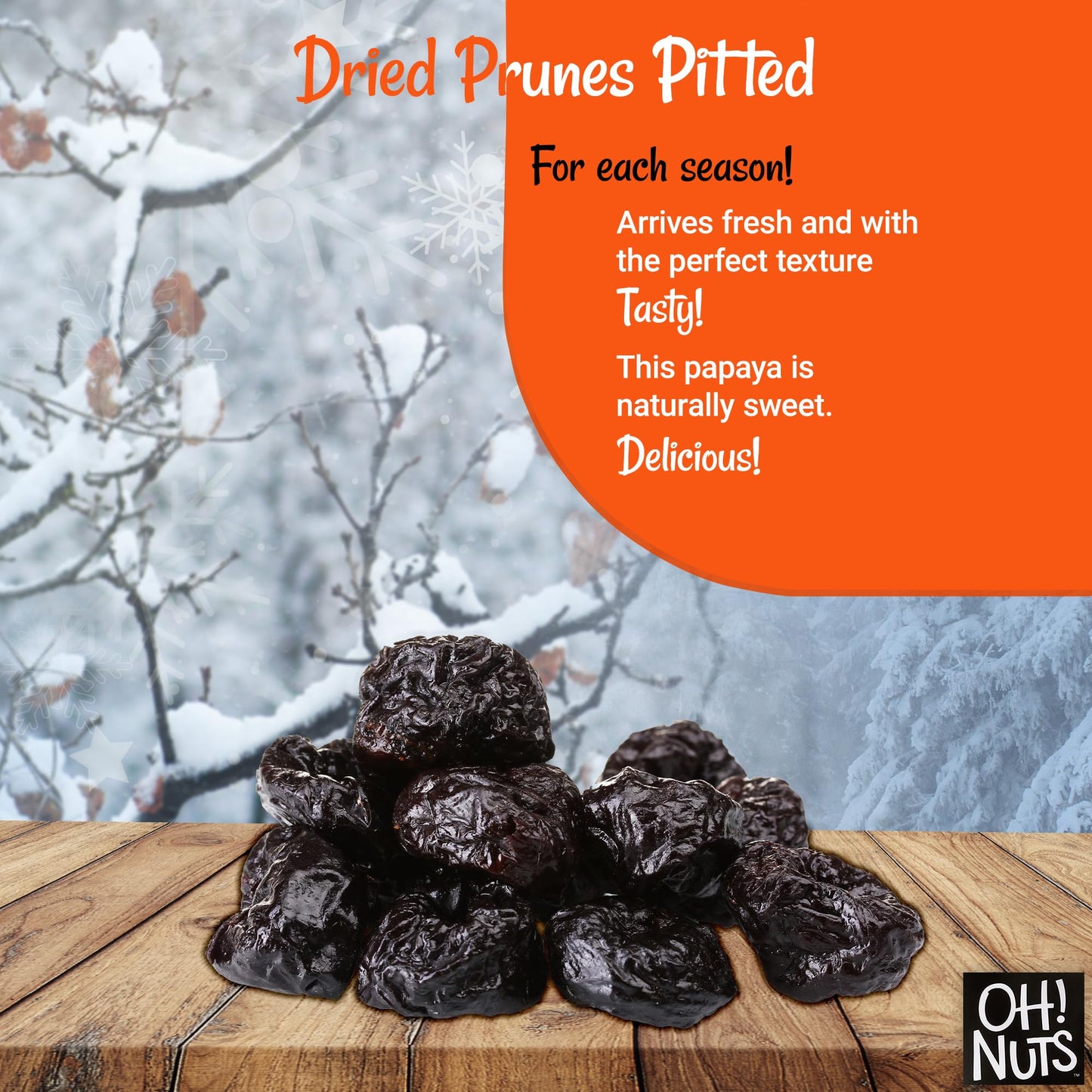 Oh! Nuts Dried Prunes Pitted - 1.5 Lb - California Sun Dried Angelino Red Plums - No Sugar Added - Dehydrated Fruit Bites - Pack