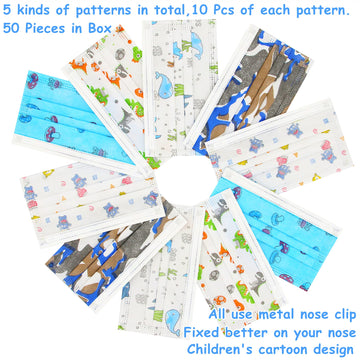Mystcare Kids Disposable Face Mask 50 Pack Ages 5-12 Filter 3-Layer Safety Face Masks For Kids Daily Use.All Metal Nose Clips(Mu