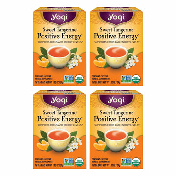 Yogi Sweet Tangerine Positive Energy Tea - 16 Tea Bags per Pack (4 Packs) - Organic Tangerine Energy Tea - Includes Black Tea Le