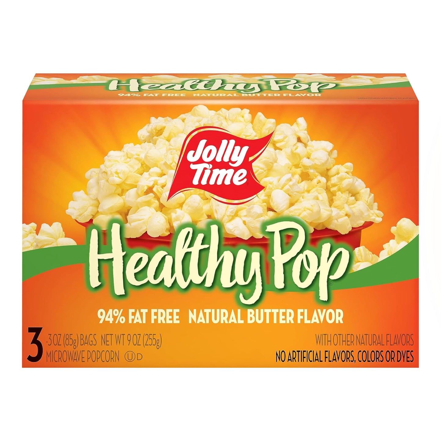 Jolly Time Healthy Pop Buttery Microwave Popcorn, Low Fat, Non-GMO, 3oz (Pack of 3)