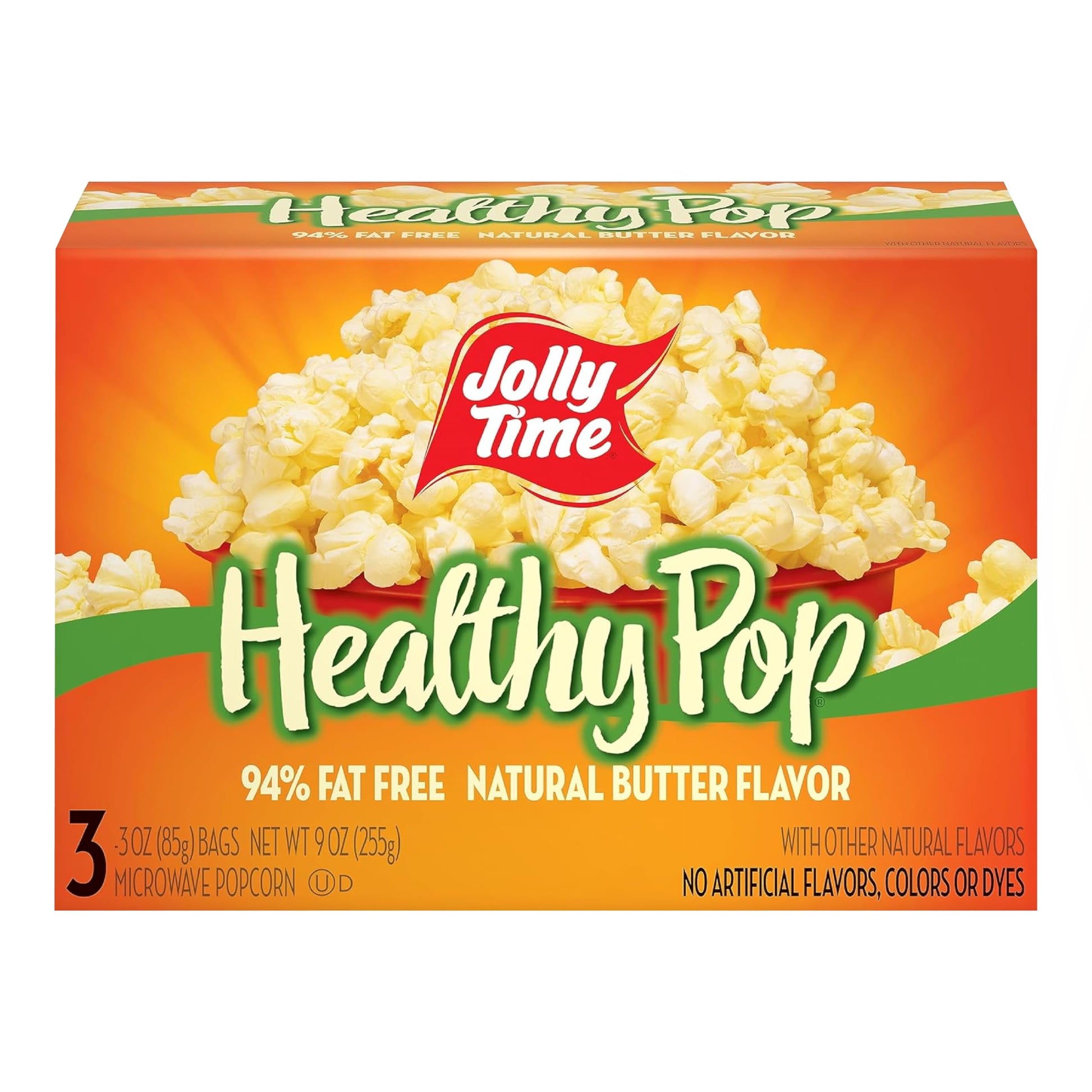 Jolly Time Healthy Pop Buttery Microwave Popcorn, Low Fat, Non-GMO, 3oz (Pack of 3)