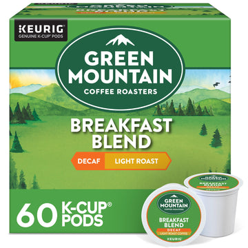 Green Mountain Coffee Roasters Breakfast Blend Decaf, Keurig Single Serve K-Cup Pods, Light Roast Coffee, 60 Count, (6 Packs of 