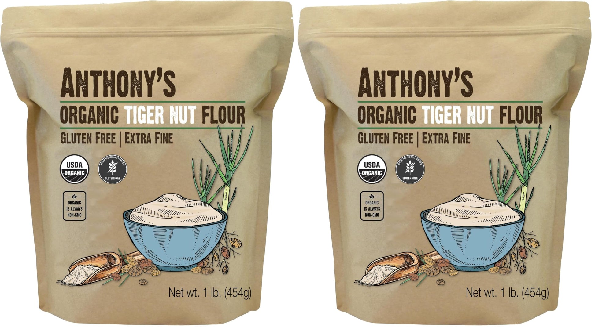Anthonys Organic Tiger Nut Flour, 1 lb, Gluten Free, Non GMO, Paleo Friendly (Pack of 2)