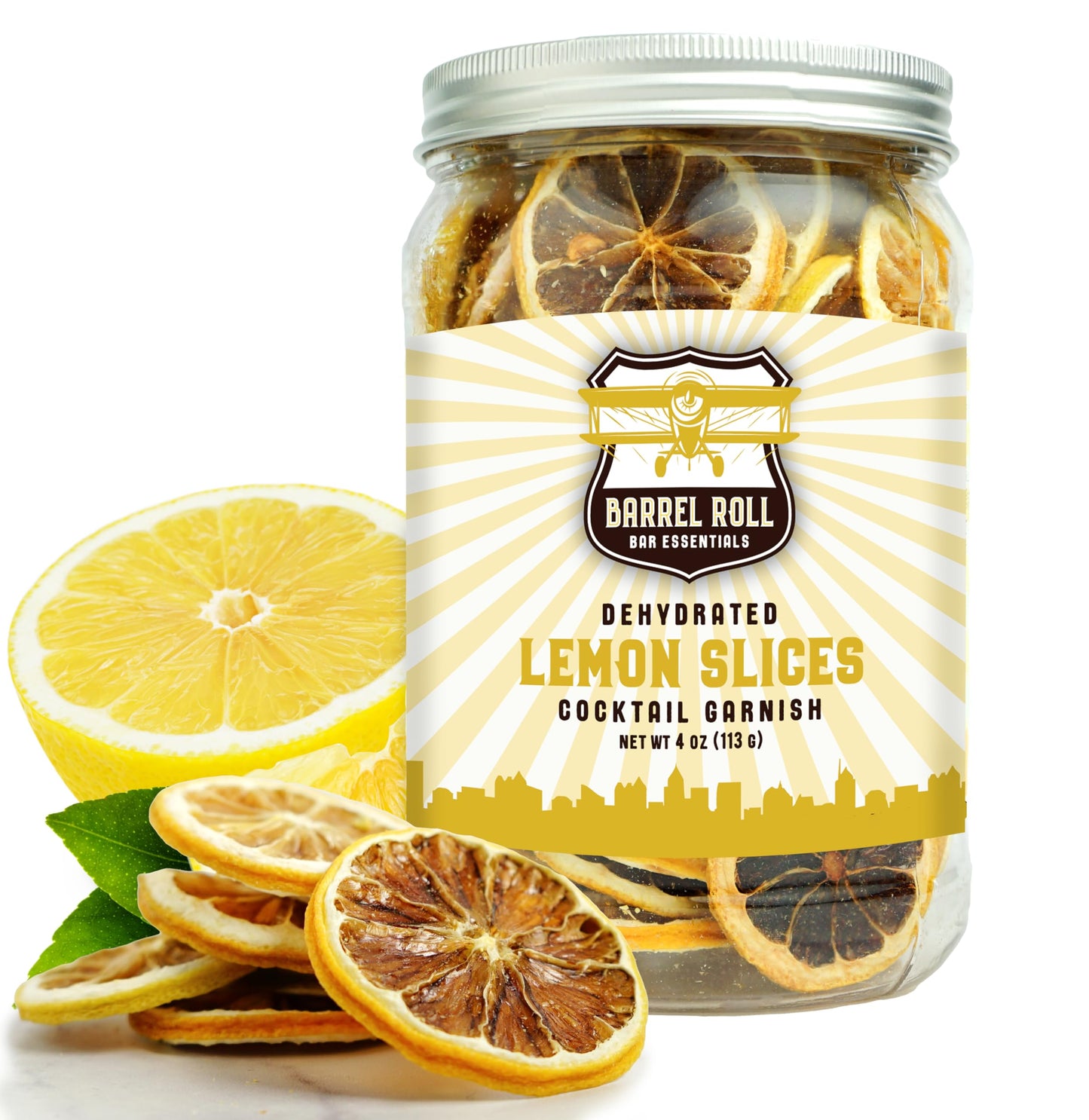 Barrel Roll Bar Essentials Dried Lemon Slices for Cocktails, 4 Ounce, Preservative Free, Large Dehydrated Lemons