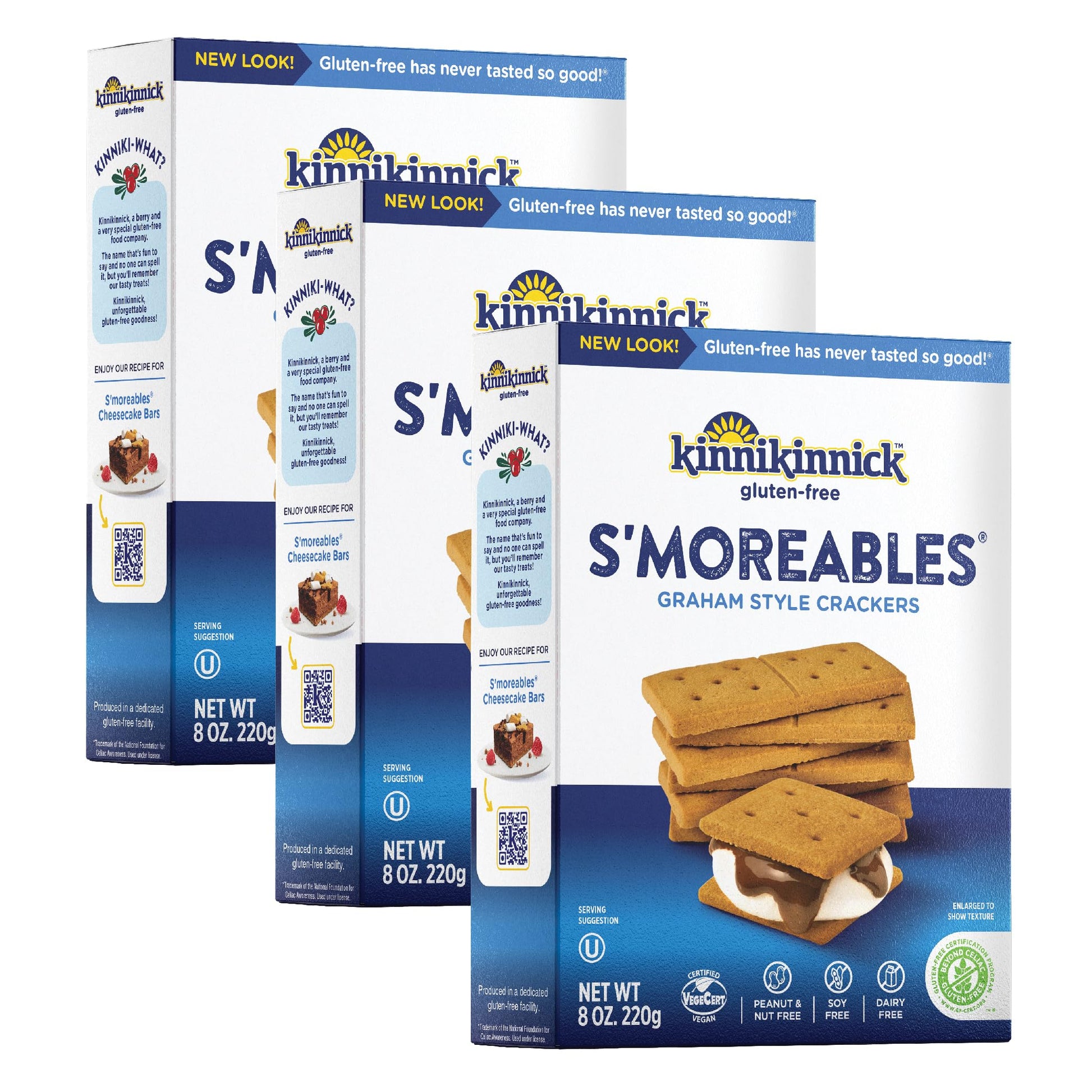 Kinnikinnick - Smoreables Graham Style  ers - Gluten Free, Allergy Friendly Vegan Graham  ers - 8 oz. Boxes - 3 Pack