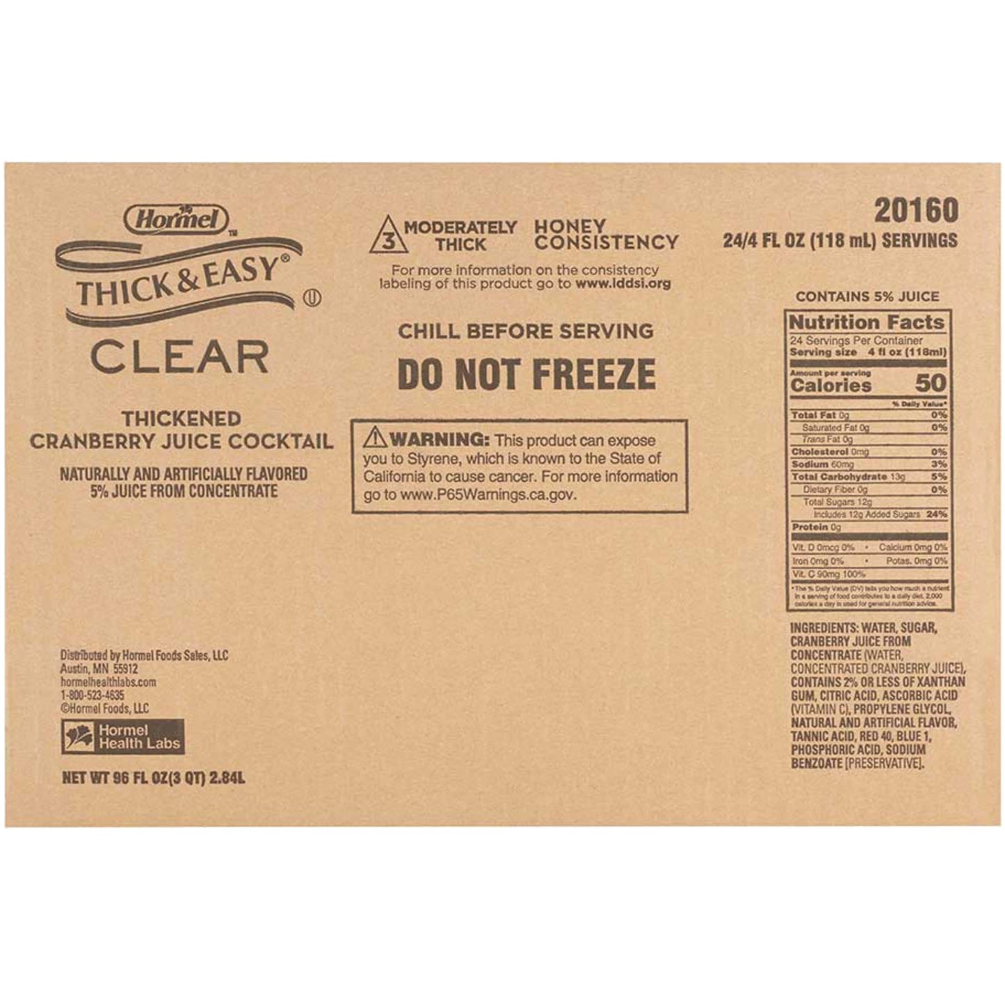 Hormel Thick & Easy Cranberry Juice Cocktail, Honey Consistency, 4 Fl Oz (Pack of 24)