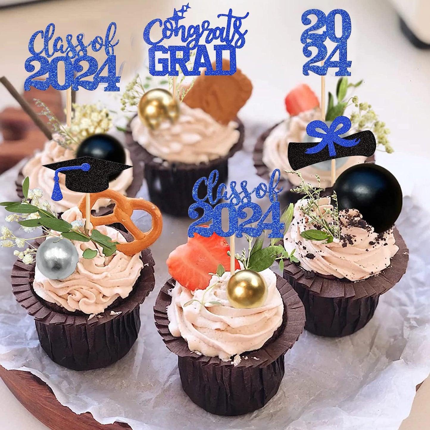 40 Pieces 2024Graduation Theme Paper Cupcake Decoration Flash Grade 2024Graduation Hat Certificate Paper Cupcake Selection 2024