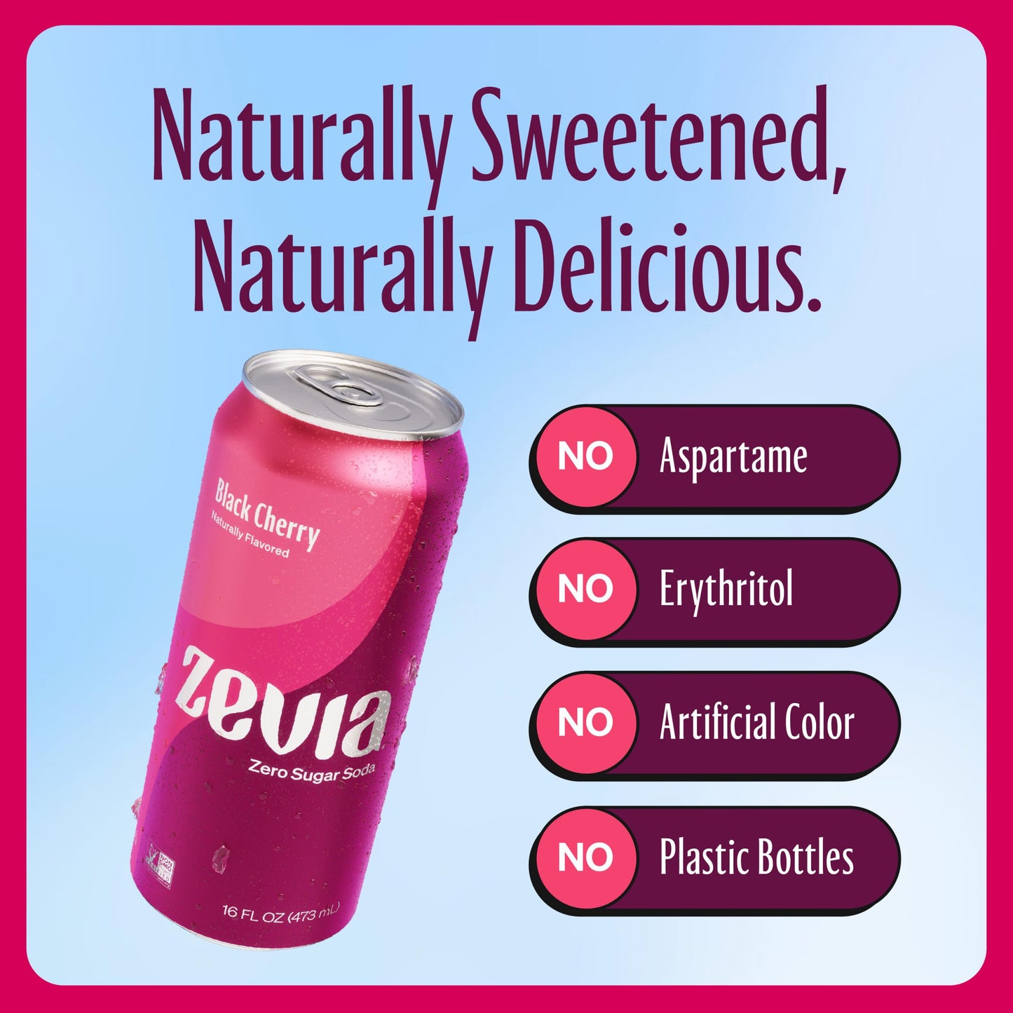 Zevia Zero Sugar Soda, Black Cherry, 16 oz Cans, 12-Pack, Non-GMO, Gluten-Free, Vegan