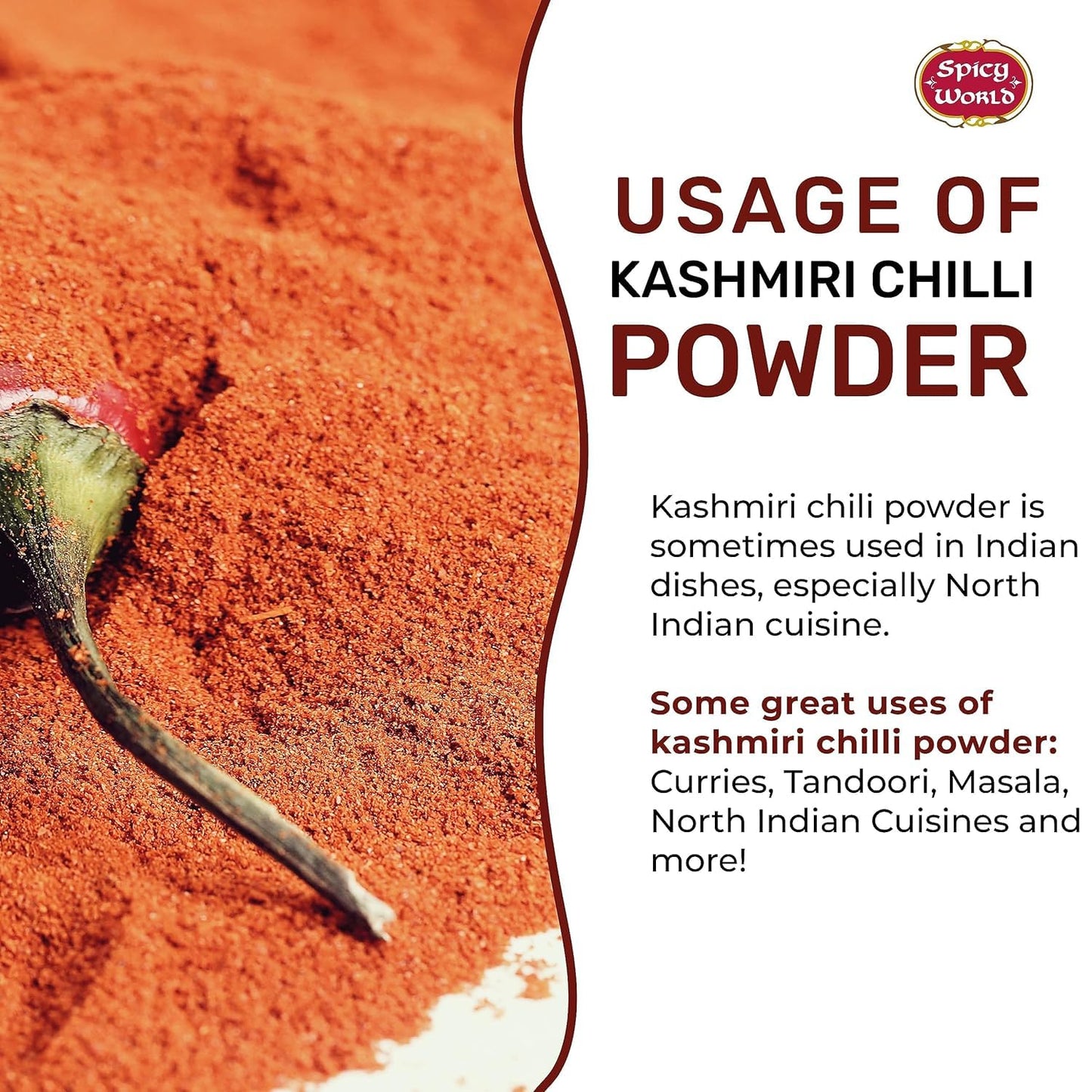 Spicy World Kashmiri Chili Powder Red 2 Ounce Bag | All Natural Low Heat, Red Chili Powder - Red Pepper Powder