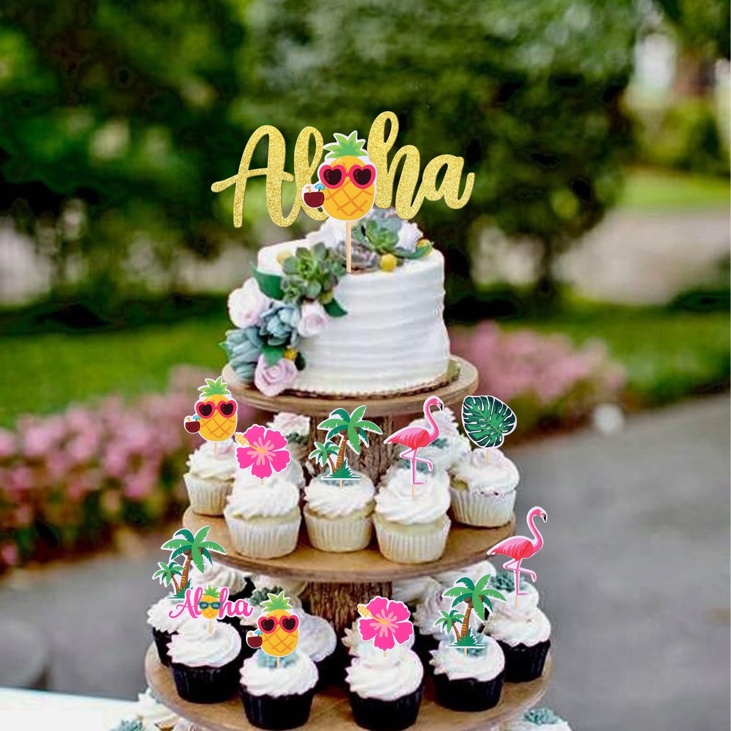 25 Pcs Tropical Theme Cupcake Toppers With Aloha Cake Topper Palm Tree Turtle Leaves Flamingo Pineapple Cupcake Picks For Summer