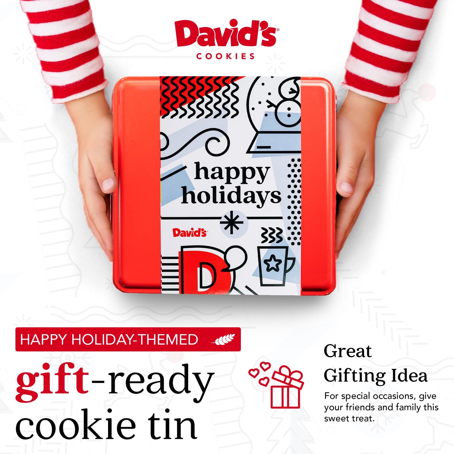Davids Cookies Gourmet Chocolate Chunk Cookies - 1 lb Fresh Baked in Holiday Tin - Handmade, All Natural, No Preservatives