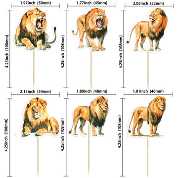 Gyufise 36Pcs Lion Animal Cupcake Toppers & Picks - Lion Birthday Decorations For Baby Shower & Animal Theme Party Cake Decor Su