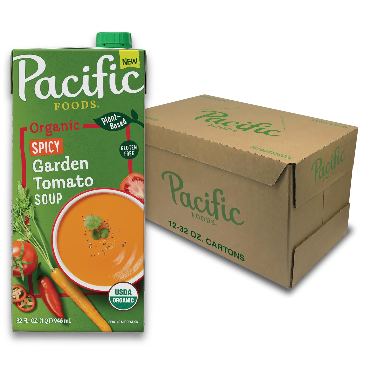 Pacific Foods Organic Spicy Garden Tomato Soup, 32 oz Carton (12 Pack)